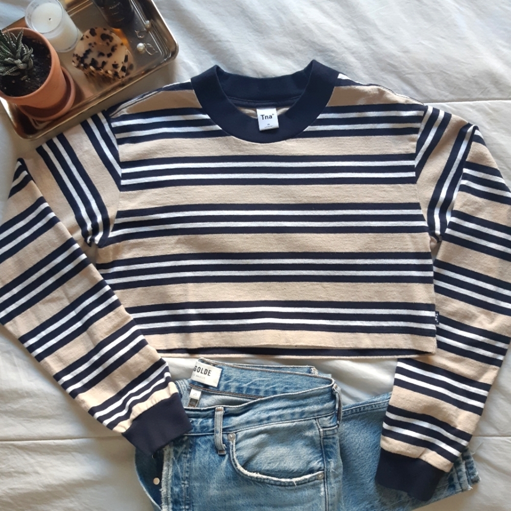 2/$30 - TNA Ryer Cropped Striped Long-Sleeve Tee